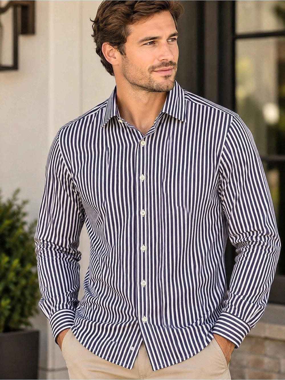 Sean John Men's Striped Cotton Dress Shirt Size Medium NWT